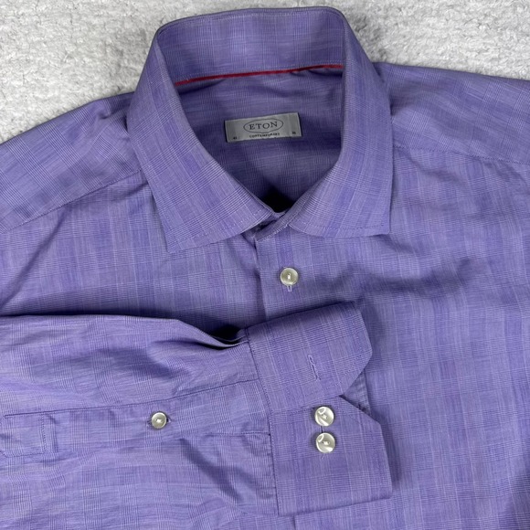Eton Other - Eton Contemporary Men's Purple Plaid Dress Shirt Size 16 (41) Glen Check